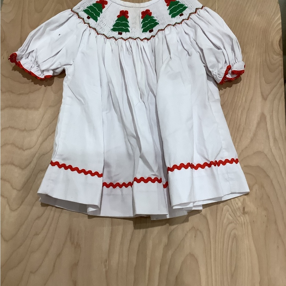 Festive White and Red Smocked Dress